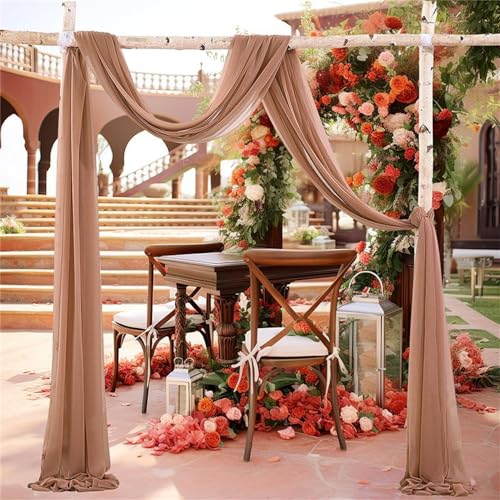 Highdi Hochzeitsbogen Hochzeit Vorhang, Chiffon Tüll Stoff Querbehang Freihanddeko Transparentem Voile Gardinen Foto Hintergrund Dekoration für Torbogen Geburtstag Party (Braun,75 * 550cm) von Highdi
