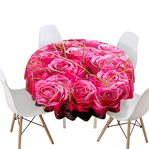 Highdi Rund Tischdecke Abwaschbar, 3D Rosen Druck Wasserdicht Lotuseffekt Antifouling Rund Tischdecken Polyester Tischtuch für Home Küche Dekoration Garten (Durchmesser 160cm,Rose Blätter) von Highdi