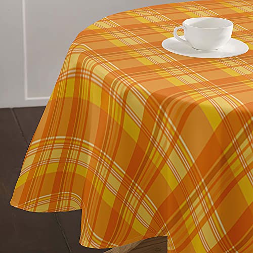 Highdi Rund Tischdecke Wasserdicht, 3D Plaid Antifouling Pflegeleicht Abwaschbar Polyester Tischdecke, für Home Küche Dekoration, Verschiedene Größen (Orange,180cm) von Highdi