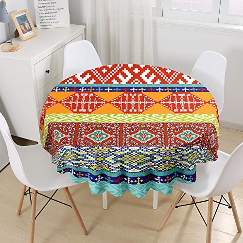 Highdi Runde Tischdecke Abwaschbar Tisch Decke, Rund Tischwäsche Geeignet für Küche, Esszimmer, Esstisch, Couchtisch, Gartentisch (Durchmesser 120cm,Böhmisch 2) von Highdi