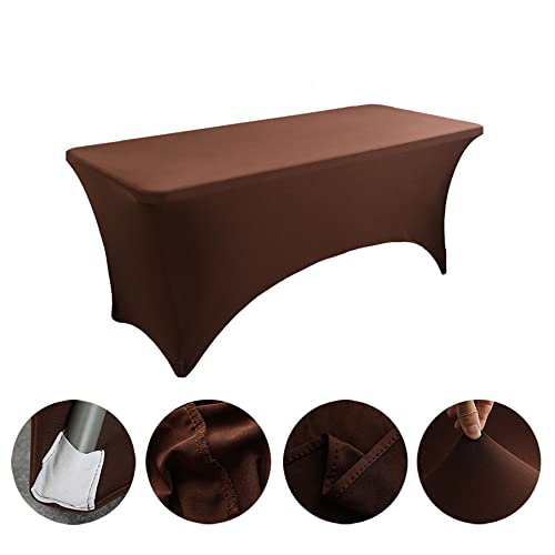 Highdi Stretch Spandex Tischdecke, Elasthan Dehnbare Rechteckige Tischdecke Waschbar Tight Fit Tisch Cover für Hochzeit, Ausstellungen, Bankett, Party, sbar (braun,6FT) von Highdi