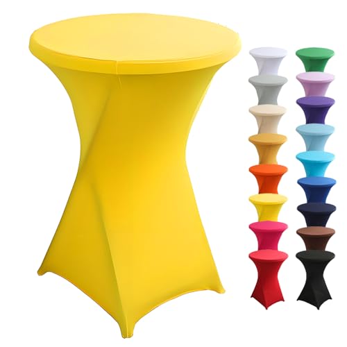 Highdi Stretch Stehtischhusse, Stehtisch Hussen Ø 60 / Ø 80 cm, Verstärkung im Fußbereich und Viele Farben Waschbar für Runden Tisch Hochzeit Bankett Tischdekoration (Gelb, 60x110cm) von Highdi