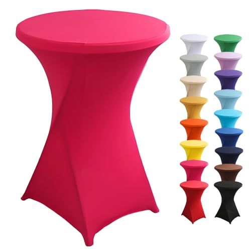 Highdi Stretch Stehtischhusse, Stehtisch Hussen Ø 60 / Ø 80 cm, Verstärkung im Fußbereich und Viele Farben Waschbar für Runden Tisch Hochzeit Bankett Tischdekoration (Rosarot, 80x110cm) von Highdi