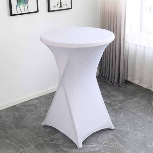 Highdi Stretch Stehtischhussen, Stretchhusse Spandex Stehtisch Hussen Rund Cocktail Tisch-Überzug Husse Abwaschbar für Hochzeit Geburtstagsfeier Bankett (Ø80x110cm,Weiß) von Highdi