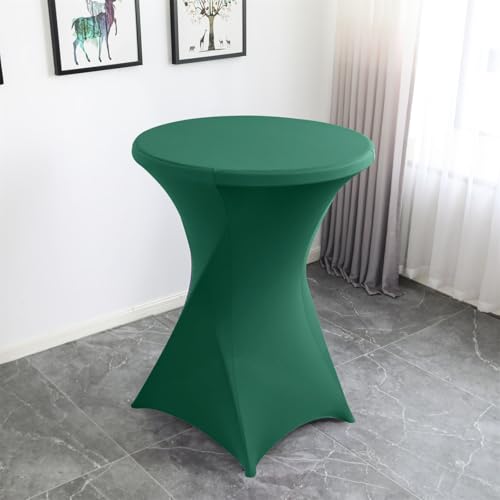Highdi Stretch Stehtischhussen, Stretchhusse Spandex Stehtisch Hussen Rund Cocktail Tisch-Überzug Husse Abwaschbar für Hochzeit Geburtstagsfeier Bankett (Ø80x75cm,Dunkelgrün) von Highdi