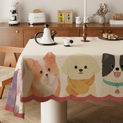 Highdi Tischdecke Abwaschbar, Rechteckig Tischdecke für Biertische Wasserabweisend Mitteldecke Leinen Tischwäsche für Wohnzimmer, Esszimmer, Balkon, Garten (Katze und Hund 3,90x140cm) von Highdi