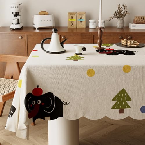 Highdi Tischdecke Abwaschbar, Rechteckig Tischdecke für Biertische Wasserabweisend Mitteldecke Leinen Tischwäsche für Wohnzimmer, Esszimmer, Balkon, Garten (Katze und Hund 4,140x240cm) von Highdi