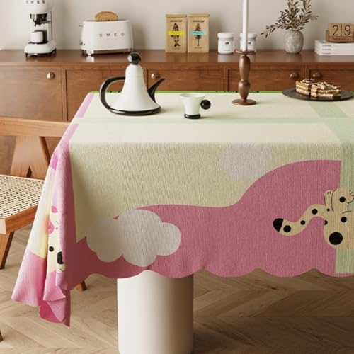 Highdi Tischdecke Abwaschbar, Rechteckig Tischdecke für Biertische Wasserabweisend Mitteldecke Leinen Tischwäsche für Wohnzimmer, Esszimmer, Balkon, Garten (Katze und Hund 8,130x180cm) von Highdi