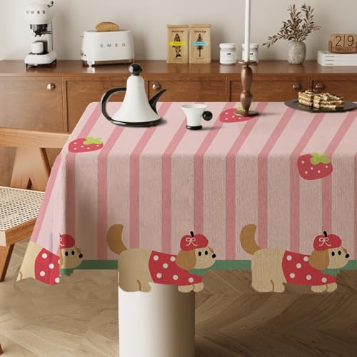 Highdi Tischdecke Abwaschbar, Rechteckig Tischdecke für Biertische Wasserabweisend Mitteldecke Leinen Tischwäsche für Wohnzimmer, Esszimmer, Balkon, Garten (Niedliche Kunst 1,80x120cm) von Highdi
