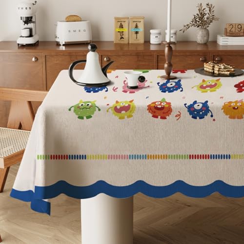 Highdi Tischdecke Abwaschbar, Rechteckig Tischdecke für Biertische Wasserabweisend Mitteldecke Leinen Tischwäsche für Wohnzimmer, Esszimmer, Balkon, Garten (Niedliche Kunst 3,60x120cm) von Highdi