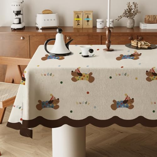 Highdi Tischdecke Abwaschbar, Rechteckig Tischdecke für Biertische Wasserabweisend Mitteldecke Leinen Tischwäsche für Wohnzimmer, Esszimmer, Balkon, Garten (Niedliche Kunst 5,90x140cm) von Highdi