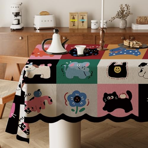 Highdi Tischdecke Abwaschbar, Rechteckig Tischdecke für Biertische Wasserabweisend Mitteldecke Leinen Tischwäsche für Wohnzimmer, Esszimmer, Balkon, Garten (Niedlicher Druck 8,130x180cm) von Highdi