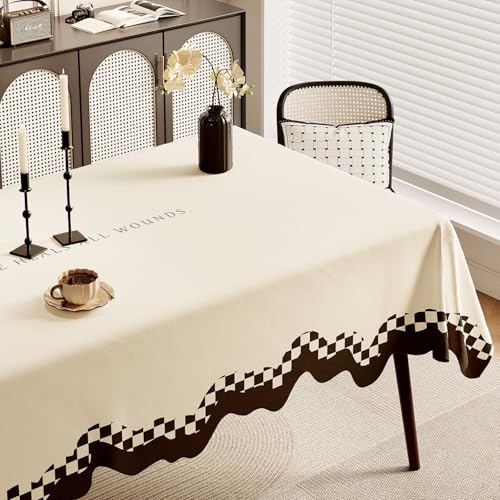 Highdi Tischdecke Abwaschbar, Rechteckig Tischdecke für Biertische Wasserabweisend Mitteldecke Leinen Tischwäsche für Wohnzimmer, Esszimmer, Balkon, Garten (Schlicht stilvoll 4,90x140cm) von Highdi