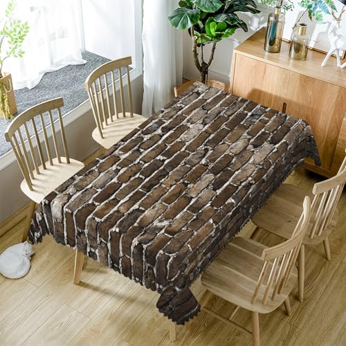 Highdi Tischdecke Abwaschbar, Rechteckig Tischdecke für Biertische Wasserabweisend Tafeldecke Sommer Tischwäsche für Wohnzimmer, Esszimmer, Balkon, Garten (Braune Ziegelwand,138x138CM) von Highdi