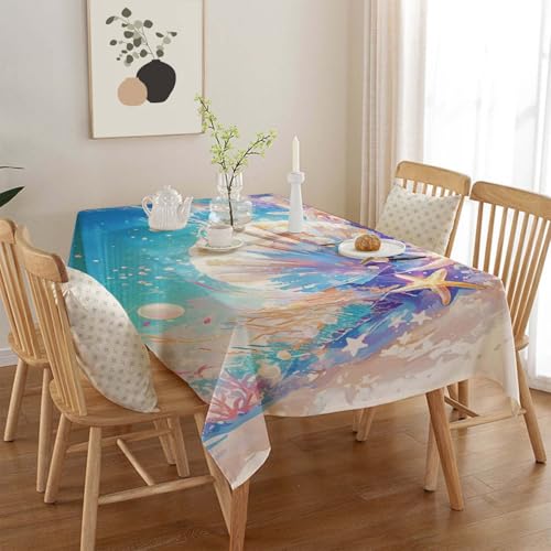 Highdi Tischdecke Abwaschbar, Rechteckig Tischdecke für Biertische Wasserabweisend Tafeldecke Sommer Tischwäsche für Wohnzimmer, Esszimmer, Balkon, Garten (GY7 Muschel,4.59 * 4.59FT) von Highdi