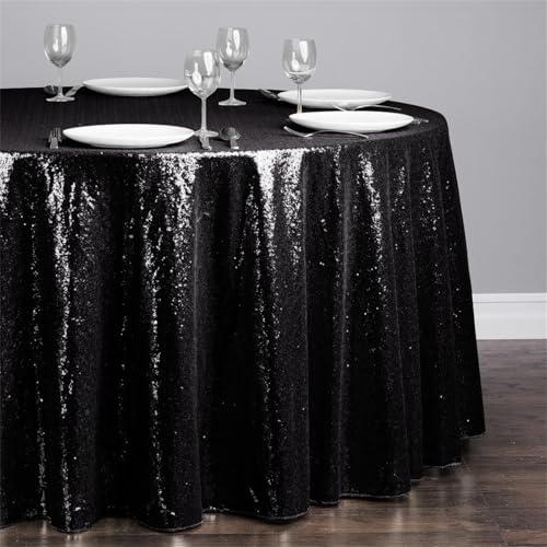 Highdi Tischdecke Pailletten Stoff, Tischdecke Rund Abwaschbar Outdoor für Party Hochzeiten Hotels Bankette und Feiertage Dekoration (80cm,Schwarz) von Highdi