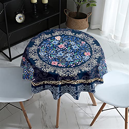 Highdi Tischdecke Rund Abwaschbar, 3D Vintage Druck Wasserdicht Lotuseffekt Antifouling Pflegeleicht Polyester Tischdecke für Home Küche Dekoration (Durchmesser 90cm,Elegante Blumen) von Highdi