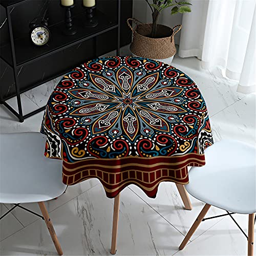 Highdi Tischdecke Rund Abwaschbar, 3D Vintage Druck Wasserdicht Lotuseffekt Antifouling Pflegeleicht Polyester Tischdecke für Home Küche Dekoration (Durchmesser 90cm,Rotes Totem) von Highdi