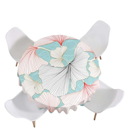 Highdi Tischdecke Rund Antifouling Pflegeleicht Abwaschbar Ginkgoblatt 3D Modell Polyester Tischdeckefür Home Küche Dekoration, Verschiedene Größen (Bläulichweiß,Durchmesser 90cm) von Highdi