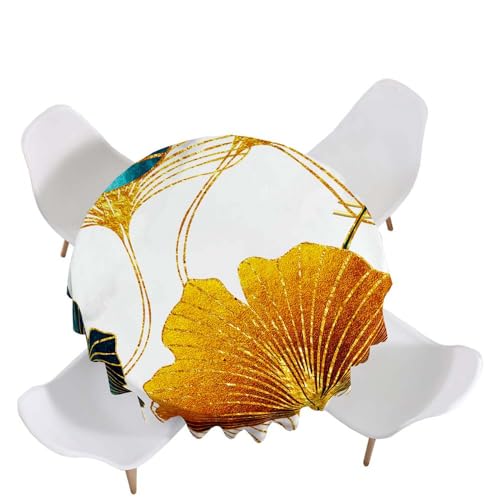 Highdi Tischdecke Rund Antifouling Pflegeleicht Abwaschbar Ginkgoblatt 3D Modell Polyester Tischdeckefür Home Küche Dekoration, Verschiedene Größen (Braun,Durchmesser 200cm) von Highdi