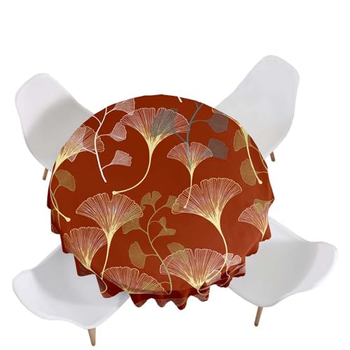 Highdi Tischdecke Rund Antifouling Pflegeleicht Abwaschbar Ginkgoblatt 3D Modell Polyester Tischdeckefür Home Küche Dekoration, Verschiedene Größen (Braunrot,Durchmesser 120cm) von Highdi