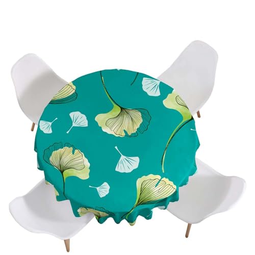 Highdi Tischdecke Rund Antifouling Pflegeleicht Abwaschbar Ginkgoblatt 3D Modell Polyester Tischdeckefür Home Küche Dekoration, Verschiedene Größen (Cyan,Durchmesser 170cm) von Highdi
