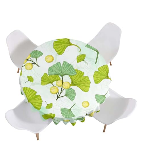 Highdi Tischdecke Rund Antifouling Pflegeleicht Abwaschbar Ginkgoblatt 3D Modell Polyester Tischdeckefür Home Küche Dekoration, Verschiedene Größen (Grün,Diameter 160cm) von Highdi