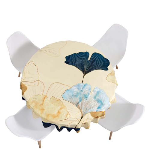 Highdi Tischdecke Rund Antifouling Pflegeleicht Abwaschbar Ginkgoblatt 3D Modell Polyester Tischdeckefür Home Küche Dekoration, Verschiedene Größen (Hellbeige,Durchmesser 200cm) von Highdi