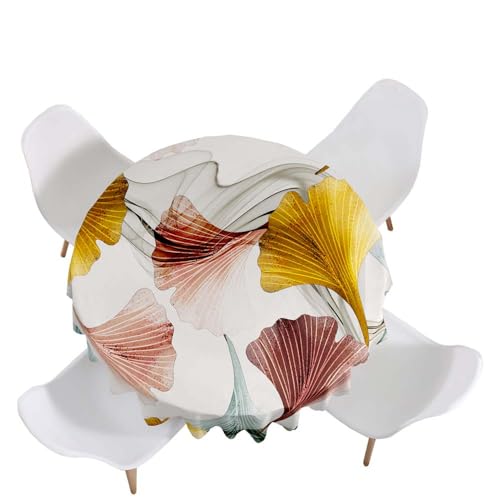 Highdi Tischdecke Rund Antifouling Pflegeleicht Abwaschbar Ginkgoblatt 3D Modell Polyester Tischdeckefür Home Küche Dekoration, Verschiedene Größen (Hellgrau,Durchmesser 110cm) von Highdi