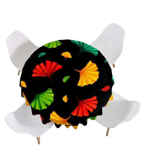 Highdi Tischdecke Rund Antifouling Pflegeleicht Abwaschbar Ginkgoblatt 3D Modell Polyester Tischdeckefür Home Küche Dekoration, Verschiedene Größen (Schwarz,Durchmesser 90cm) von Highdi