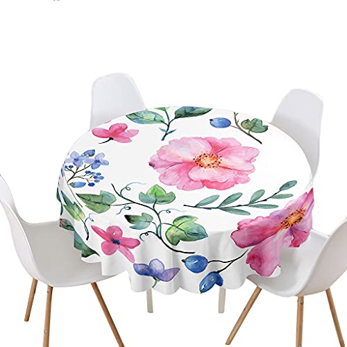 Highdi Tischdecke Rund Lotuseffekt, 3D Blumen Druck Wasserdicht Antifouling Pflegeleicht Abwaschbar Polyester Tischdecke, für Home Küche Dekoration (120cm,Rosa) von Highdi