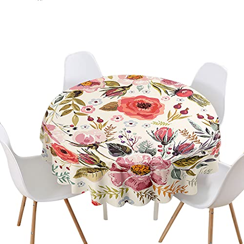 Highdi Tischdecke Rund Lotuseffekt, 3D Blumen Druck Wasserdicht Antifouling Pflegeleicht Abwaschbar Polyester Tischdecke, für Home Küche Dekoration (90cm,Vintage) von Highdi