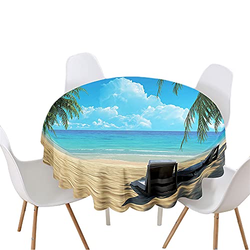 Highdi Tischdecke Rund Lotuseffekt, 3D Druck Wasserdicht Antifouling Pflegeleicht Abwaschbar Polyester Tischdecke, für Home Küche Dekoration (Strand Meer,Durchmesser 100cm) von Highdi