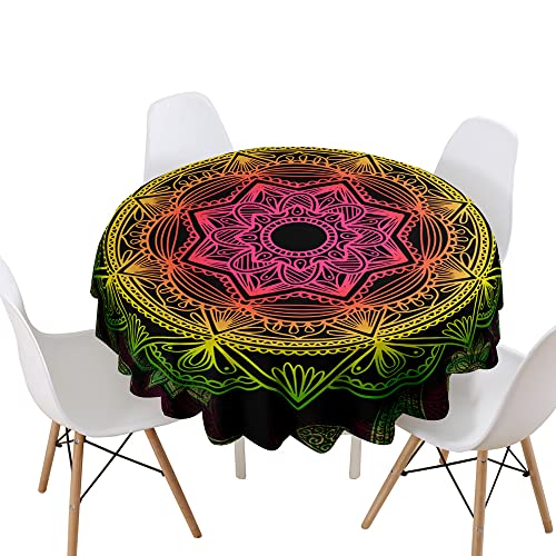 Highdi Tischdecke Rund Lotuseffekt, 3D Mandala Druck Wasserdicht Antifouling Pflegeleicht Abwaschbar Polyester Tischdecke, für Home Küche Dekoration (Gradient,Durchmesser 90cm) von Highdi