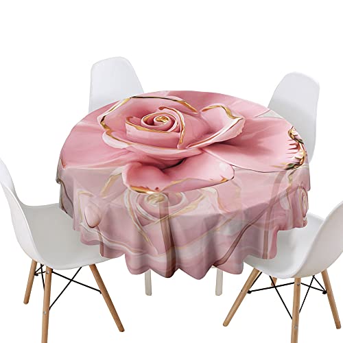Highdi Tischdecke Rund Lotuseffekt, 3D Rose Druck Wasserdicht Antifouling Pflegeleicht Abwaschbar Polyester Tischdecke, für Home Küche Dekoration (Pinke Blume,Durchmesser 110cm) von Highdi