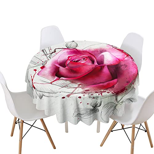Highdi Tischdecke Rund Lotuseffekt, 3D Rose Druck Wasserdicht Antifouling Pflegeleicht Abwaschbar Polyester Tischdecke, für Home Küche Dekoration (Tinte Spritzen,Durchmesser 110cm) von Highdi