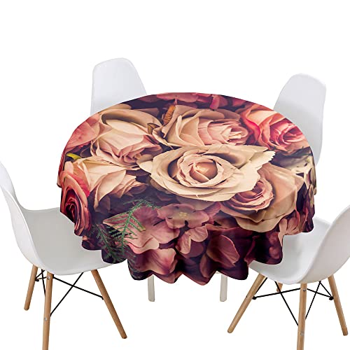 Highdi Tischdecke Rund Lotuseffekt, 3D Rose Druck Wasserdicht Antifouling Pflegeleicht Abwaschbar Polyester Tischdecke, für Home Küche Dekoration (Vintage-Rose,Durchmesser 140cm) von Highdi