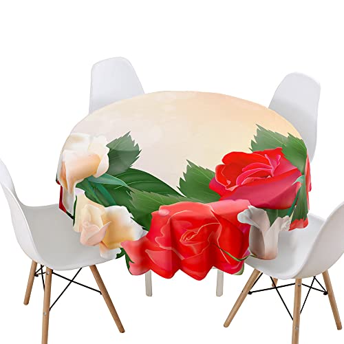 Highdi Tischdecke Rund Lotuseffekt, 3D Rose Druck Wasserdicht Antifouling Pflegeleicht Abwaschbar Polyester Tischdecke, für Home Küche Dekoration (rote Rose,Durchmesser 130cm) von Highdi