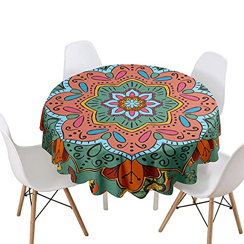 Highdi Tischdecke Rund Lotuseffekt Wasserdicht Antifouling Pflegeleicht Abwaschbar 3D Druck Tischdecke, für Home Küche Dekoration, Verschiedene Größen (Boho-Mandala,Durchmesser 120cm) von Highdi