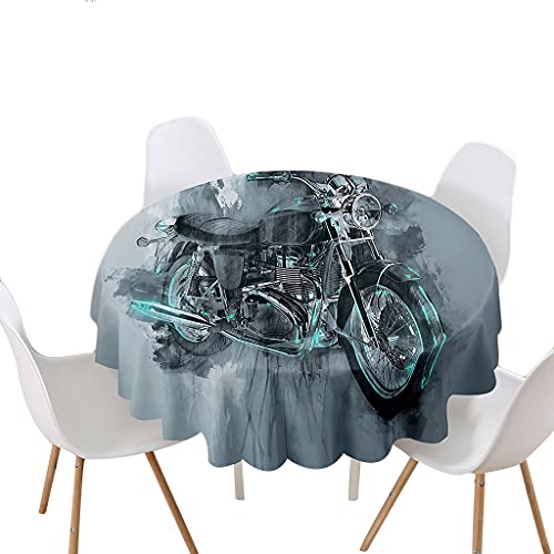 Highdi Tischdecke Rund Lotuseffekt Wasserdicht Antifouling Pflegeleicht Abwaschbar 3D Druck Tischdecke, für Home Küche Dekoration, Verschiedene Größen (Durchmesser 120cm,Graues Motorrad) von Highdi