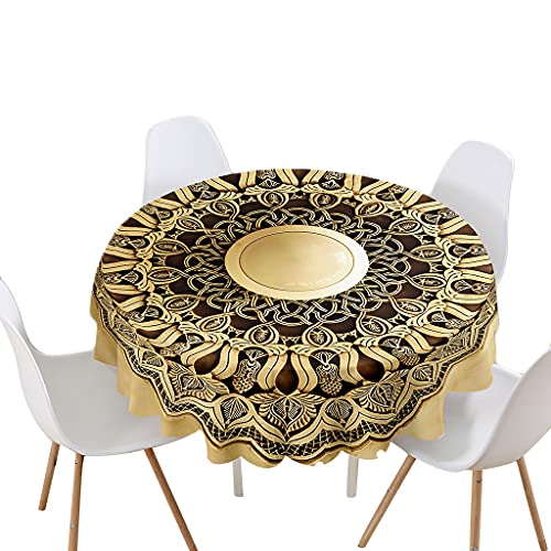 Highdi Tischdecke Rund Lotuseffekt Wasserdicht Antifouling Pflegeleicht Abwaschbar 3D Druck Tischdecke, für Home Küche Dekoration, Verschiedene Größen (Edles Gold,Durchmesser 120cm) von Highdi