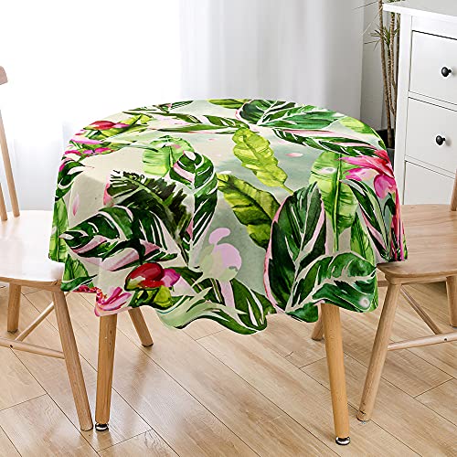 Highdi Tischdecke Rund Lotuseffekt Wasserdicht Antifouling Pflegeleicht Abwaschbar 3D Druck Tischdecke, für Home Küche Dekoration, Verschiedene Größen (rosa grün,Durchmesser 90cm) von Highdi
