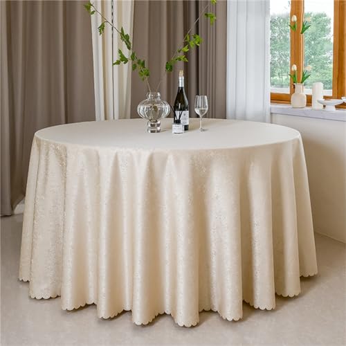 Highdi Tischdecke Rund Polyester, Hotel Bankett Tischdecke Abwaschbar Pflegeleicht Küchentischabdeckung für Innen und Außen Hochzeit Garten Geburtstagsfeier Dekor (3M,Mode Champagner) von Highdi