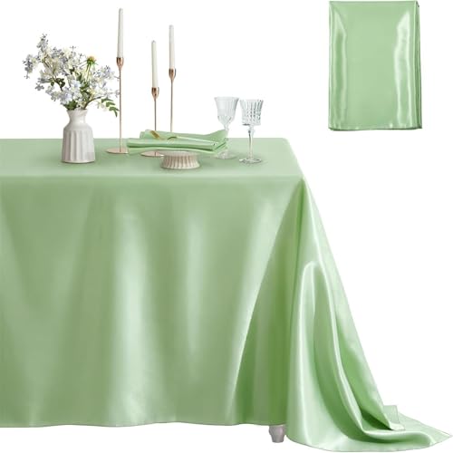 Highdi Tischdecke Satin Stoff, Abwaschbare Tischdecke Rechteckig Outdoor Tischdecke Party für Hochzeiten Hotels Bankette und Feiertage Dekoration (60 * 120 inch,Salbei Grün) von Highdi