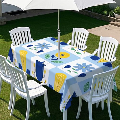 Highdi Tischdecke mit Loch in der Mitte, Abwaschbar Rechteckig Tischdecke mit Schirmloch Outdoor Tischdecke mit Reißverschluss Gartentischdecke für Sonnenschirm (Frühjahr 9,259x152cm) von Highdi