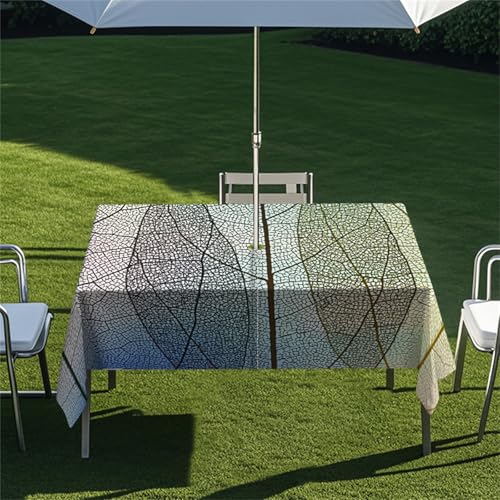 Highdi Tischdecke mit Loch in der Mitte, Abwaschbar Rechteckig Tischdecke mit Schirmloch Outdoor Tischdecke mit Reißverschluss Gartentischdecke für Sonnenschirm (Gefallenes Blatt 6,213x152cm) von Highdi