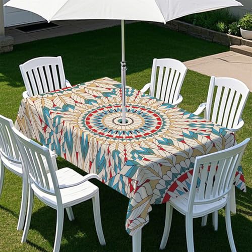 Highdi Tischdecke mit Loch in der Mitte, Abwaschbar Rechteckig Tischdecke mit Schirmloch Outdoor Tischdecke mit Reißverschluss Gartentischdecke für Sonnenschirm (Klassisch 2,305x152cm) von Highdi