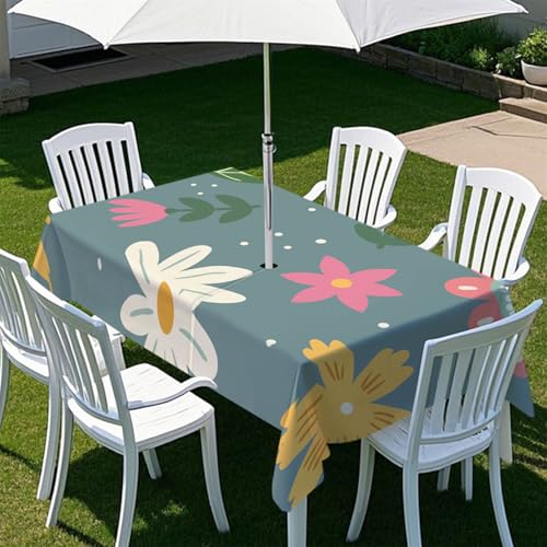 Highdi Tischdecke mit Loch in der Mitte, Abwaschbar Rechteckig Tischdecke mit Schirmloch Outdoor Tischdecke mit Reißverschluss Gartentischdecke für Sonnenschirm (Nordisches Motiv 8,305x152cm) von Highdi
