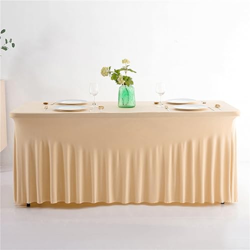 Highdi Tischrock aus Elasthan Stretch, Tischrock für Rechteck Tische Hotel Bankett Tischröcke Waschbare für Party, Hochzeit, Geburtstag Tischdekoration (8FT(244 * 76 * 76cm),44#Champagner) von Highdi
