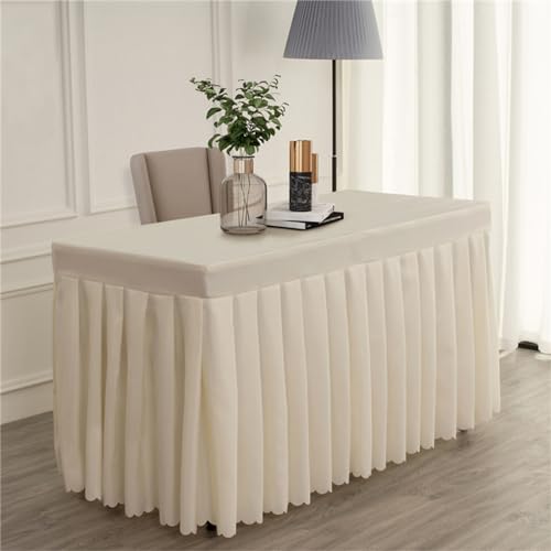 Highdi Tischrock aus Polyester, Tischrock für Rechteck Tische Hotel Bankett Tischröcke Waschbare für Party, Hochzeit, Geburtstag Tischdekoration (120 * 60 * 75cm,Beige) von Highdi